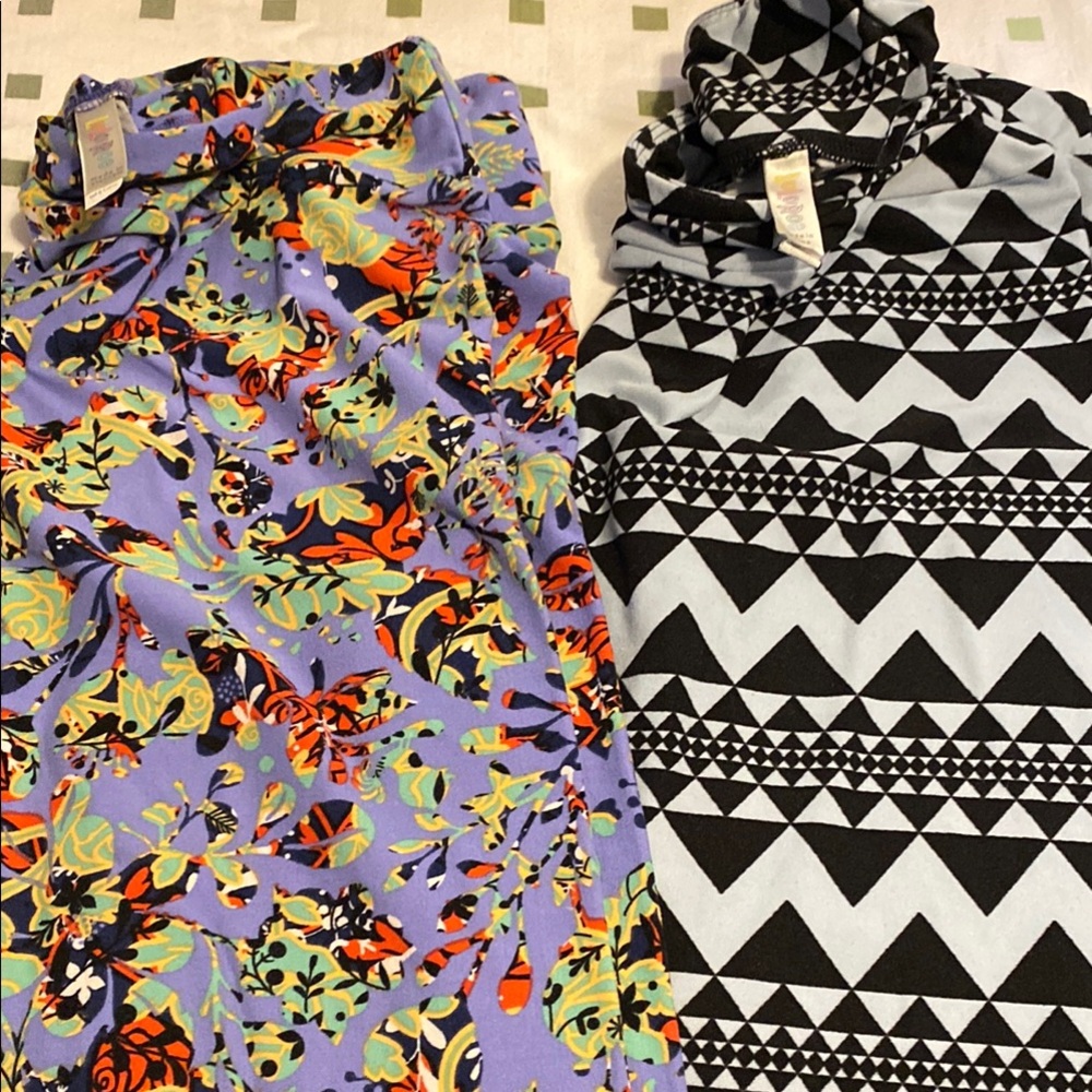 Two pair Lularoe leggings. Colorful Floral and Geometric Patterned.TC=tall&curvy